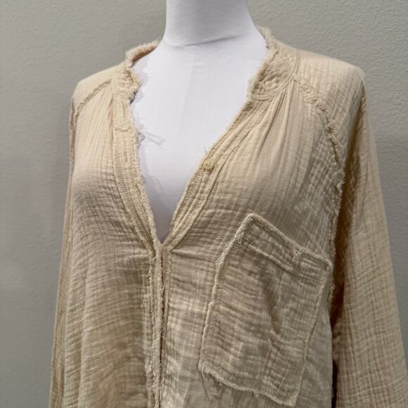 Aerie Gauzy Coverup Shirt Soft Oat Cream Large Lagenlook Beach Resort Vacation - Picture 5 of 10